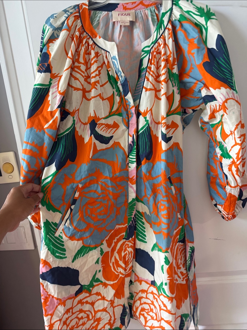 Figue Oversized Floral Shirt Dress in Orange & Blue - Picture 5 of 5